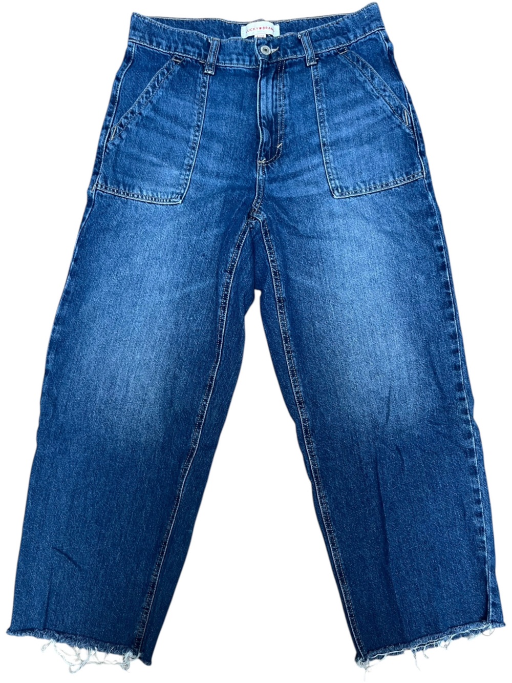 Lucky Brand Women's Utility Jeans in Medium Blue Wash and Cropped Hem